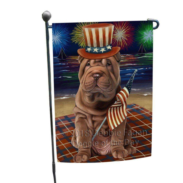 4th of July Independence Day Firework Shar Pei Dog Garden Flag GFLG48911