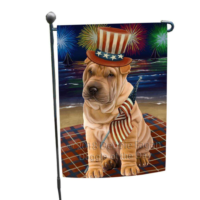 4th of July Independence Day Firework Shar Pei Dog Garden Flag GFLG48912