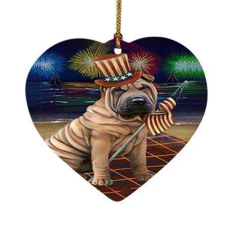 4th of July Independence Day Firework Shar Pei Dog Heart Christmas Ornament HPOR48998