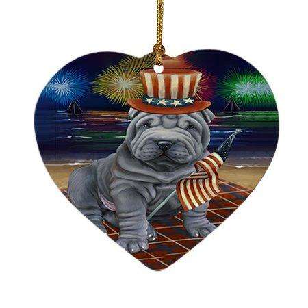4th of July Independence Day Firework Shar Pei Dog Heart Christmas Ornament HPOR49000