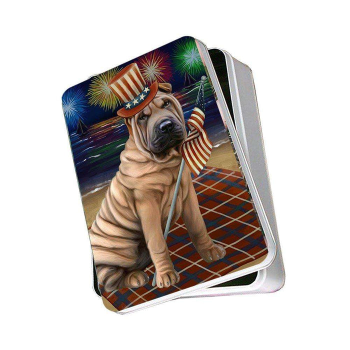 4th of July Independence Day Firework Shar Pei Dog Photo Storage Tin PITN48998