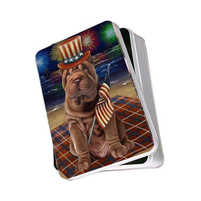 4th of July Independence Day Firework Shar Pei Dog Photo Storage Tin PITN49002