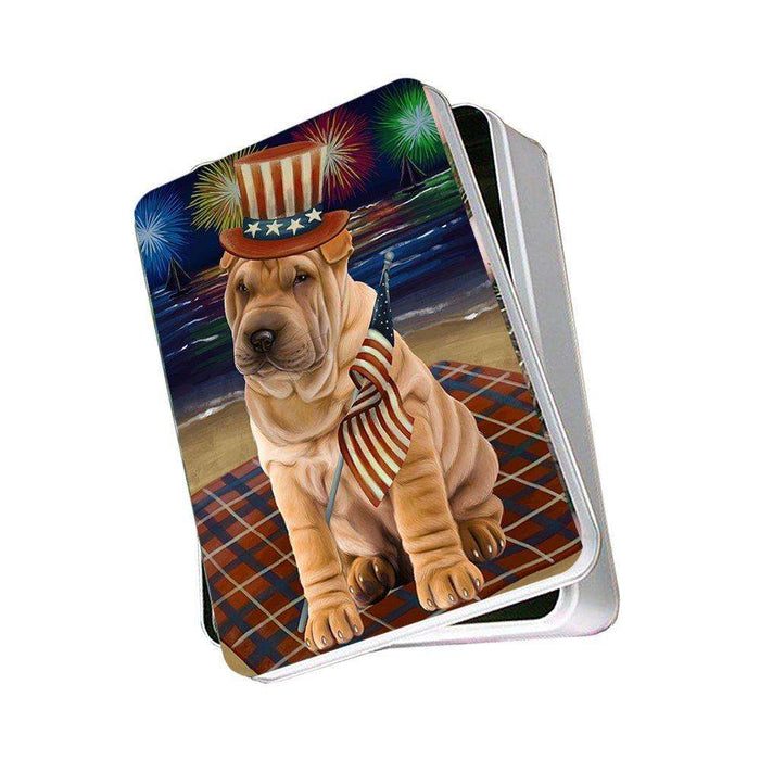 4th of July Independence Day Firework Shar Pei Dog Photo Storage Tin PITN49003