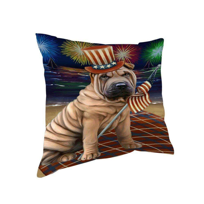 4th of July Independence Day Firework Shar Pei Dog Pillow PIL51848