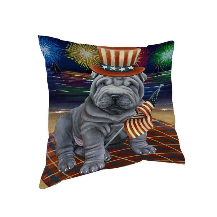 4th of July Independence Day Firework Shar Pei Dog Pillow PIL51856