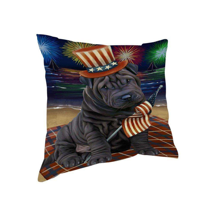 4th of July Independence Day Firework Shar Pei Dog Pillow PIL51860