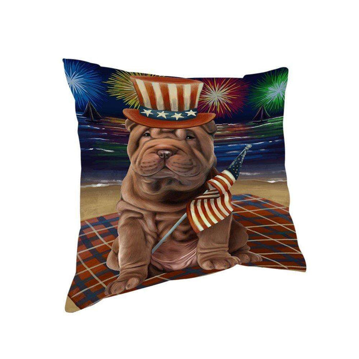 4th of July Independence Day Firework Shar Pei Dog Pillow PIL51864