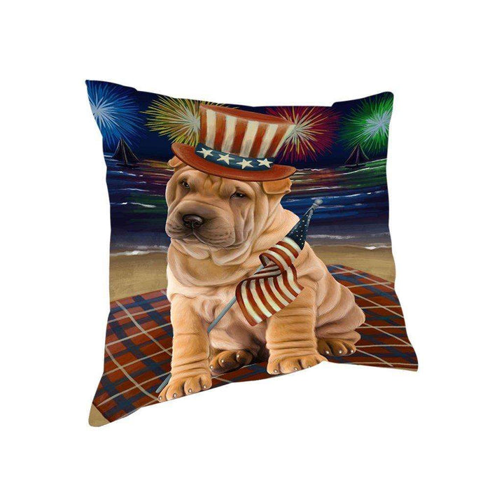 4th of July Independence Day Firework Shar Pei Dog Pillow PIL51868
