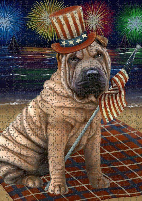 4th of July Independence Day Firework Shar Pei Dog Puzzle with Photo Tin PUZL51177