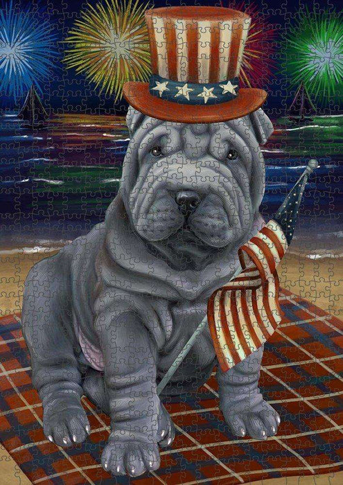 4th of July Independence Day Firework Shar Pei Dog Puzzle with Photo Tin PUZL51183