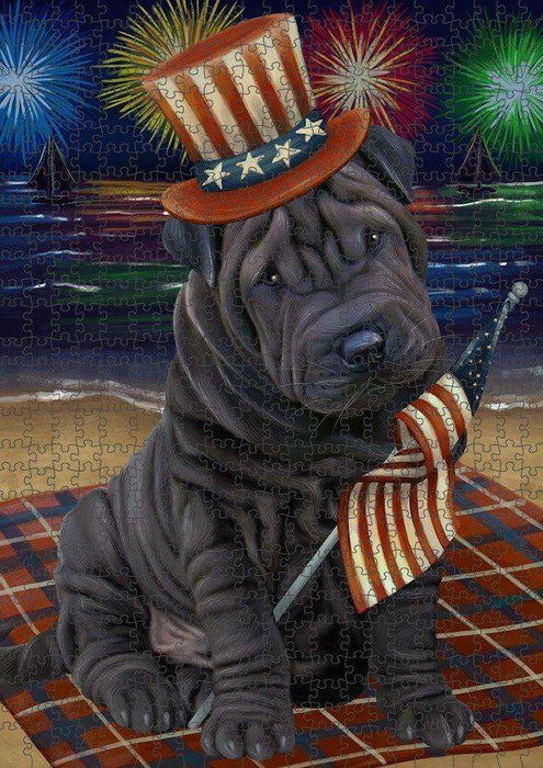 4th of July Independence Day Firework Shar Pei Dog Puzzle with Photo Tin PUZL51186