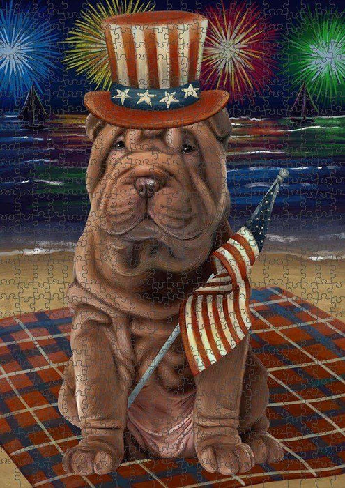4th of July Independence Day Firework Shar Pei Dog Puzzle with Photo Tin PUZL51189