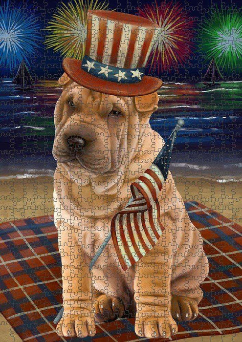 4th of July Independence Day Firework Shar Pei Dog Puzzle with Photo Tin PUZL51192
