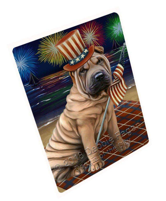 4th of July Independence Day Firework Shar Pei Dog Tempered Cutting Board C50862