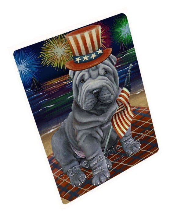 4th of July Independence Day Firework Shar Pei Dog Tempered Cutting Board C50868