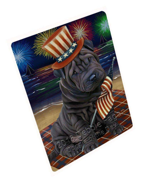 4th of July Independence Day Firework Shar Pei Dog Tempered Cutting Board C50871