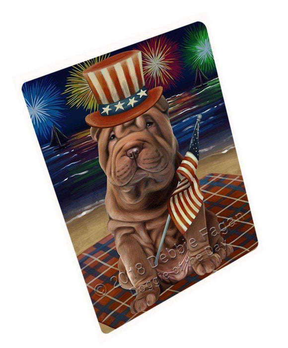 4th of July Independence Day Firework Shar Pei Dog Tempered Cutting Board C50874