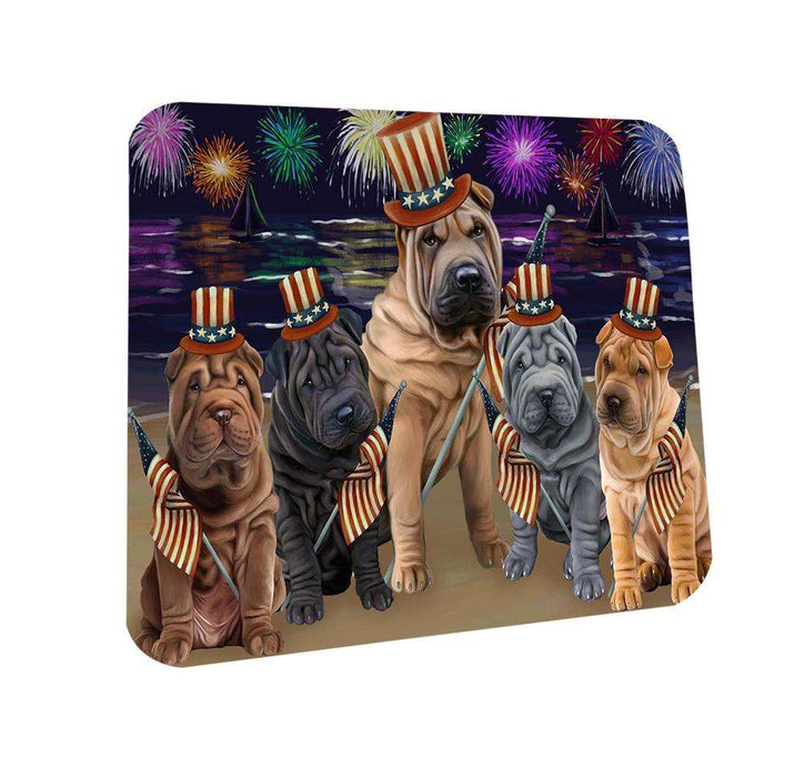 4th of July Independence Day Firework Shar Peis Dog Coasters Set of 4 CST48958