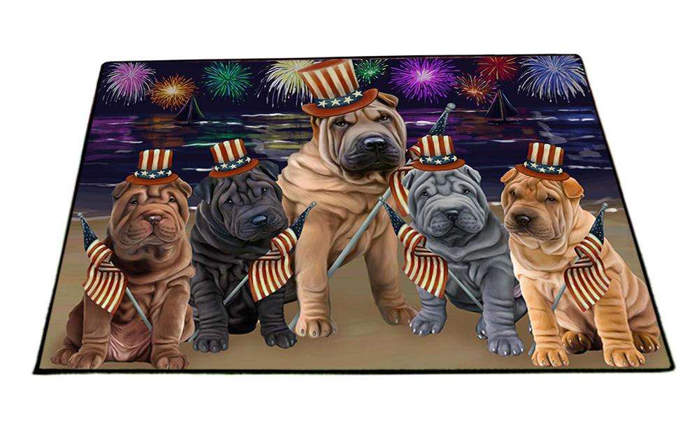4th of July Independence Day Firework Shar Peis Dog Floormat FLMS49473