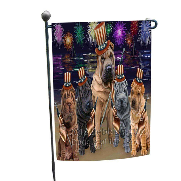 4th of July Independence Day Firework Shar Peis Dog Garden Flag GFLG48908