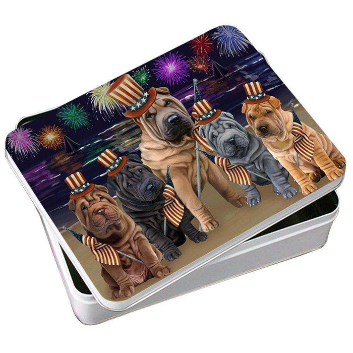 4th of July Independence Day Firework Shar Peis Dog Photo Storage Tin PITN48999