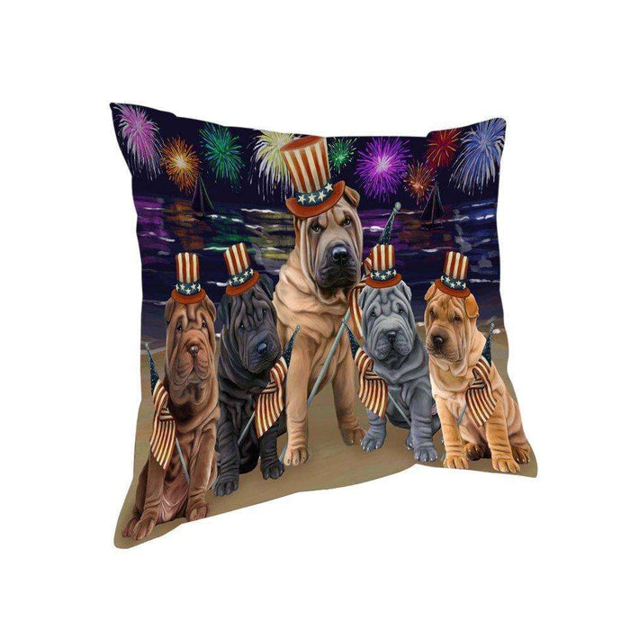 4th of July Independence Day Firework Shar Peis Dog Pillow PIL51852