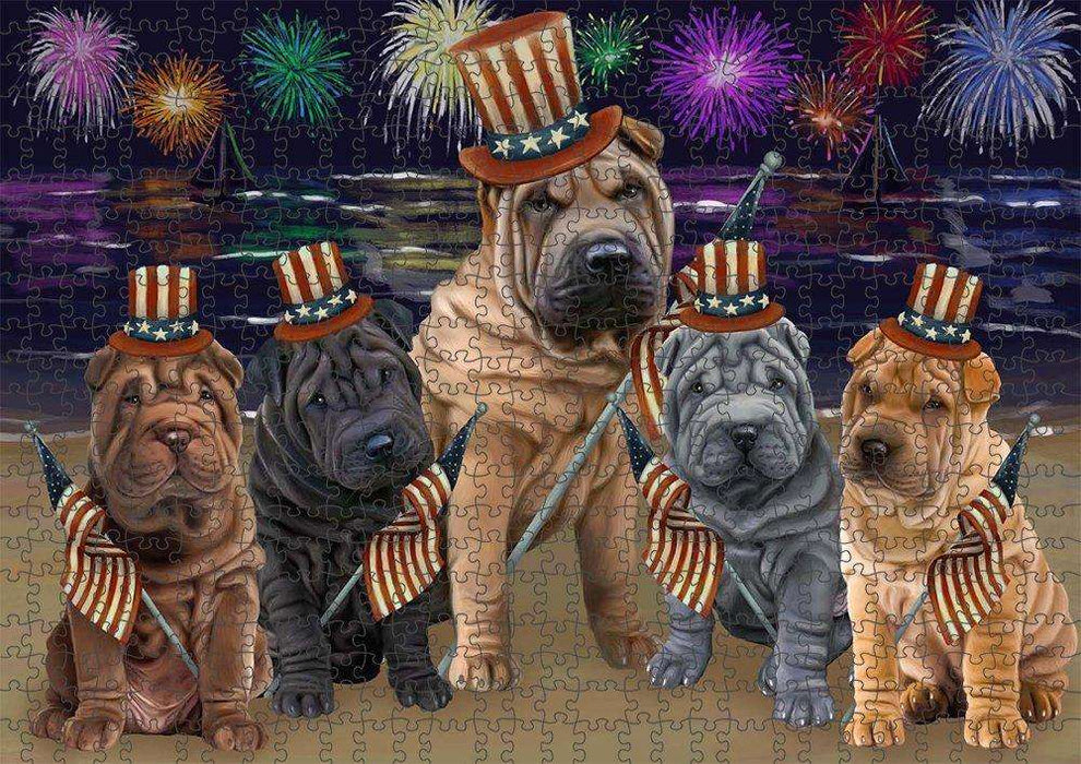 4th of July Independence Day Firework Shar Peis Dog Puzzle with Photo Tin PUZL51180