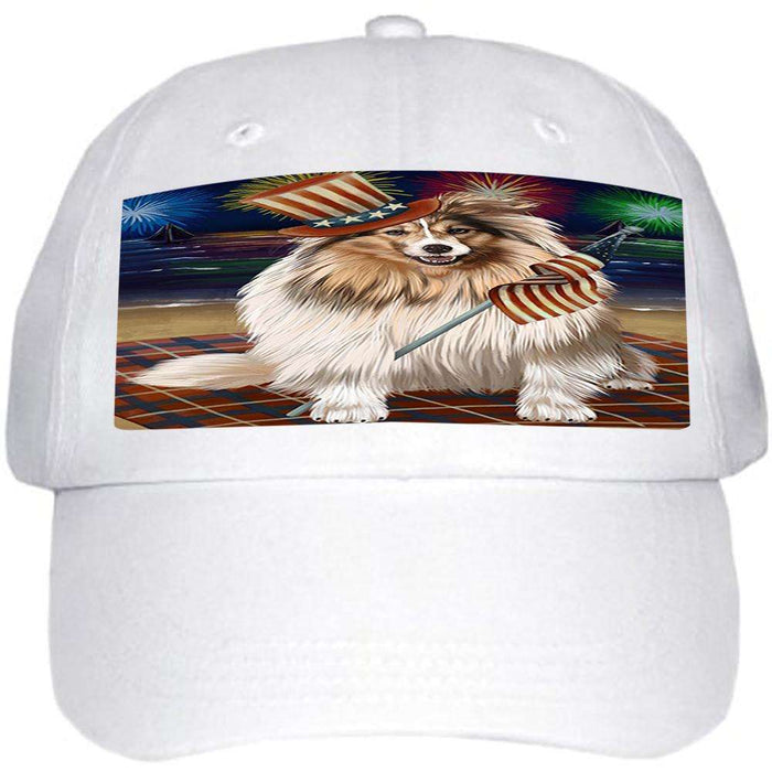 4th of July Independence Day Firework Shetland Sheepdog Ball Hat Cap HAT50745