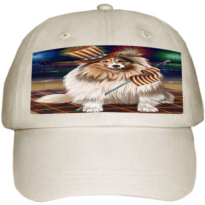 4th of July Independence Day Firework Shetland Sheepdog Ball Hat Cap HAT50745