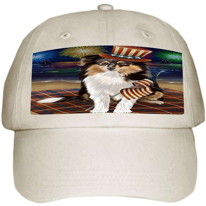 4th of July Independence Day Firework Shetland Sheepdog Ball Hat Cap HAT50757