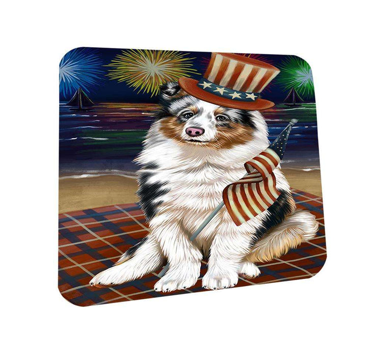 4th of July Independence Day Firework Shetland Sheepdog Coasters Set of 4 CST48965