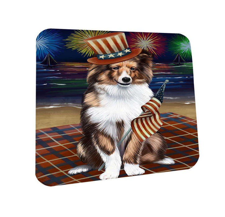 4th of July Independence Day Firework Shetland Sheepdog Coasters Set of 4 CST48966