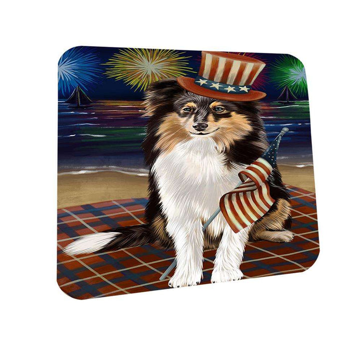 4th of July Independence Day Firework Shetland Sheepdog Coasters Set of 4 CST48967