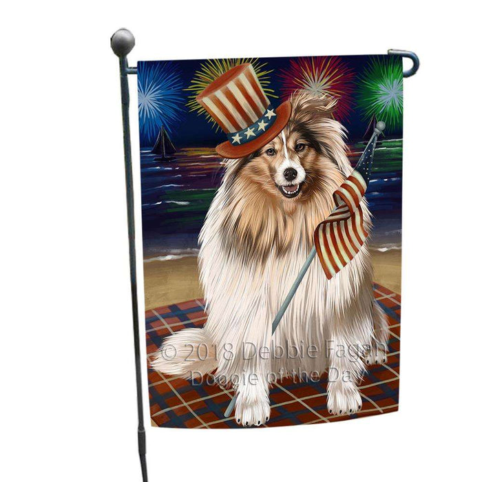 4th of July Independence Day Firework Shetland Sheepdog Garden Flag GFLG48913