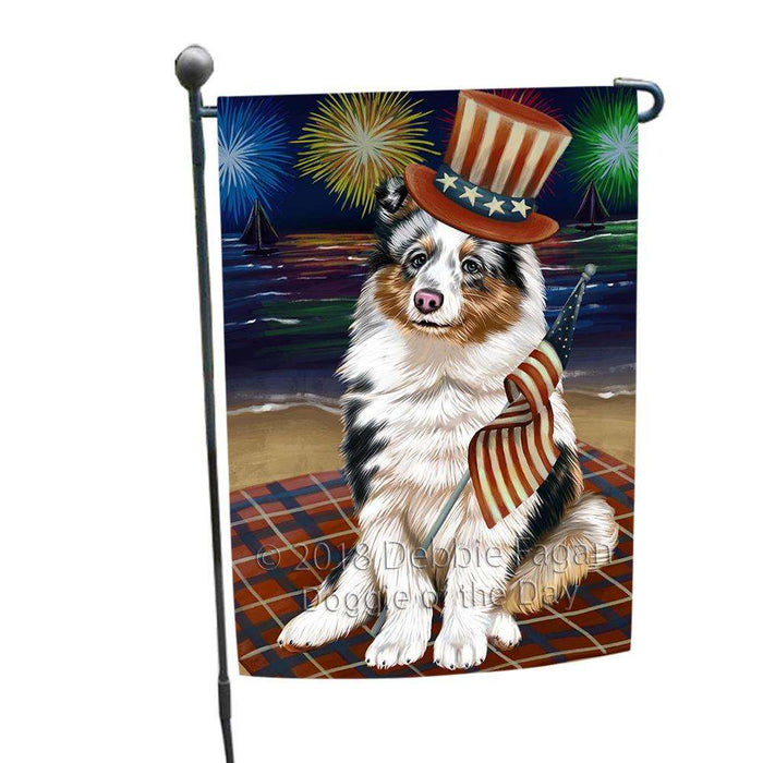 4th of July Independence Day Firework Shetland Sheepdog Garden Flag GFLG48915