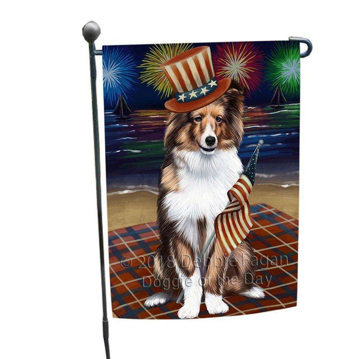 4th of July Independence Day Firework Shetland Sheepdog Garden Flag GFLG48916