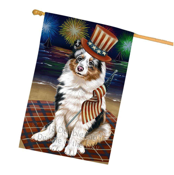 4th of July Independence Day Firework Shetland Sheepdog House Flag FLG48971