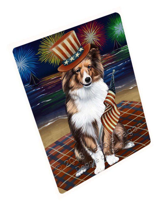 4th of July Independence Day Firework  Shetland Sheepdog Large Refrigerator / Dishwasher Magnet RMAG53778