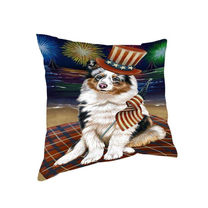 4th of July Independence Day Firework Shetland Sheepdog Pillow PIL51880