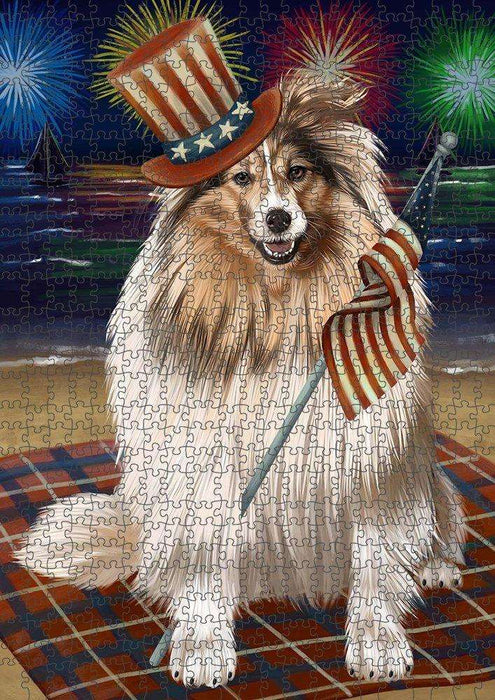 4th of July Independence Day Firework Shetland Sheepdog Puzzle with Photo Tin PUZL51195
