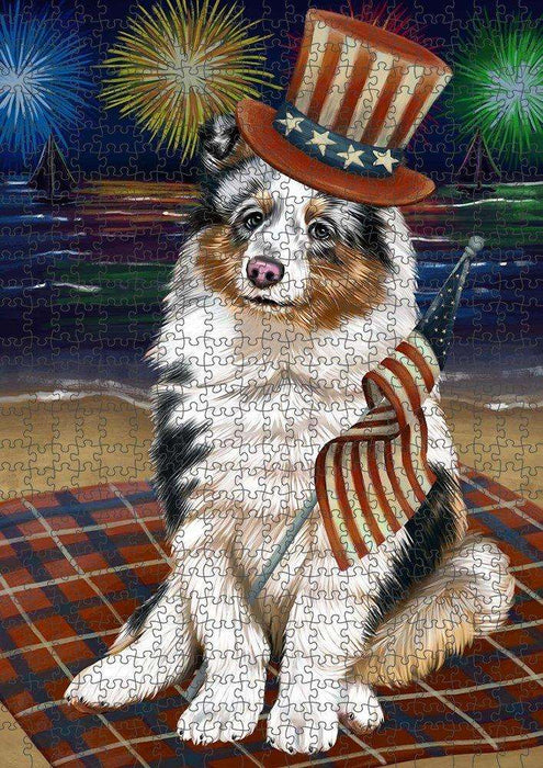 4th of July Independence Day Firework Shetland Sheepdog Puzzle with Photo Tin PUZL51201