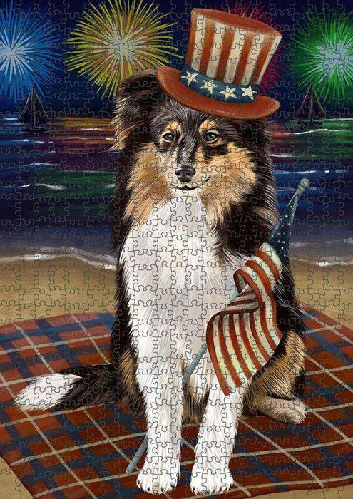 4th of July Independence Day Firework Shetland Sheepdog Puzzle with Photo Tin PUZL51207