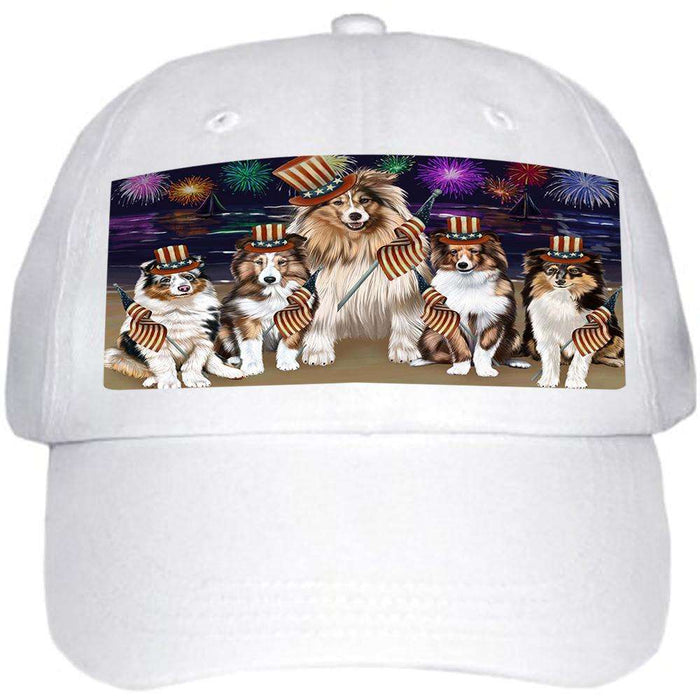 4th of July Independence Day Firework Shetland Sheepdogs Ball Hat Cap HAT50748