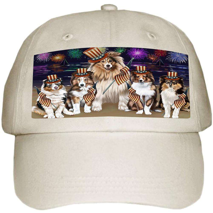 4th of July Independence Day Firework Shetland Sheepdogs Ball Hat Cap HAT50748