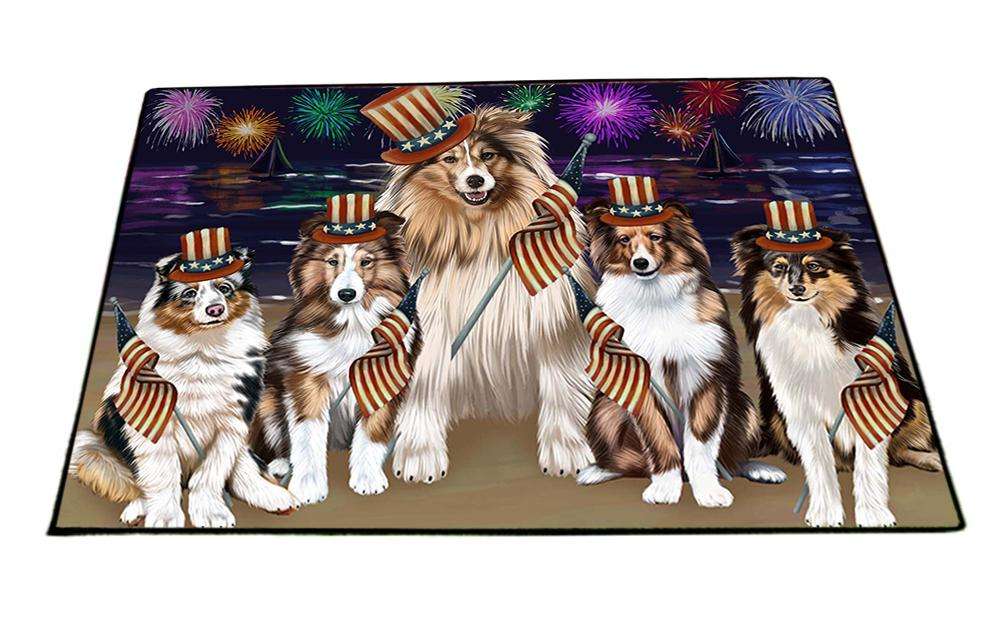 4th of July Independence Day Firework Shetland Sheepdogs Floormat FLMS49476