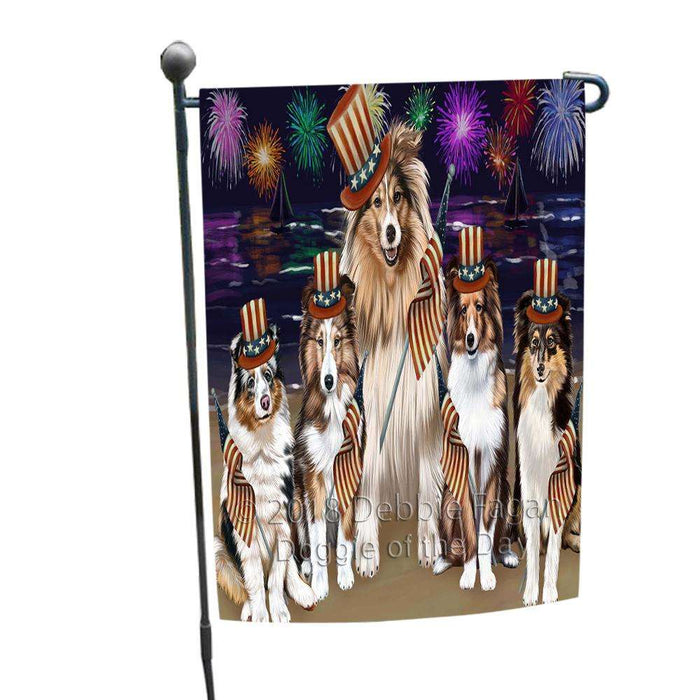 4th of July Independence Day Firework Shetland Sheepdogs Garden Flag GFLG48914