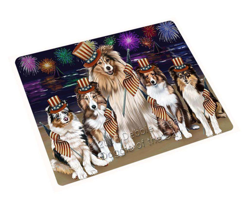 4th of July Independence Day Firework  Shetland Sheepdogs Large Refrigerator / Dishwasher Magnet RMAG53766