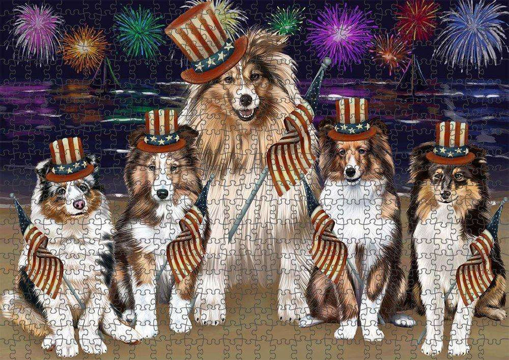 4th of July Independence Day Firework Shetland Sheepdogs Puzzle with Photo Tin PUZL51198