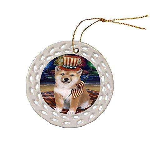 4th of July Independence Day Firework Shiba Inu Dog Ceramic Doily Ornament DPOR49011