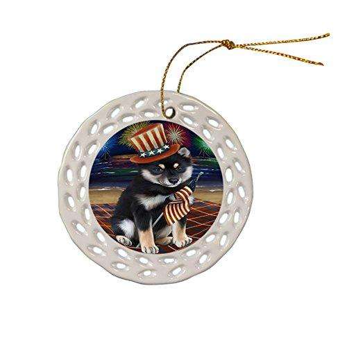 4th of July Independence Day Firework Shiba Inu Dog Ceramic Doily Ornament DPOR49012